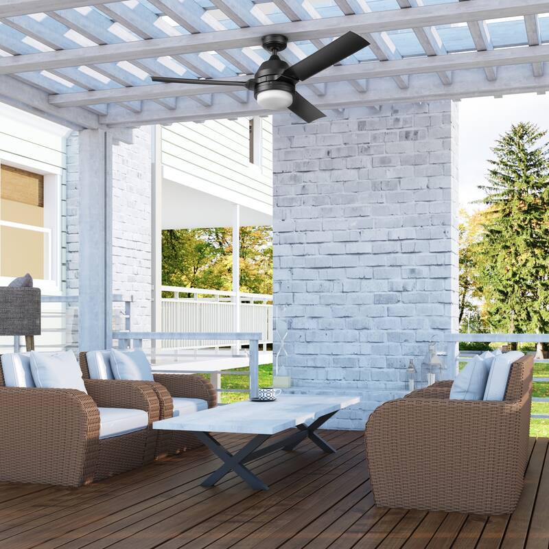 54" Honeywell Port Isle Wet Rated Outdoor Ceiling Fan with Light, Remote Control, Weather Resistant Blades