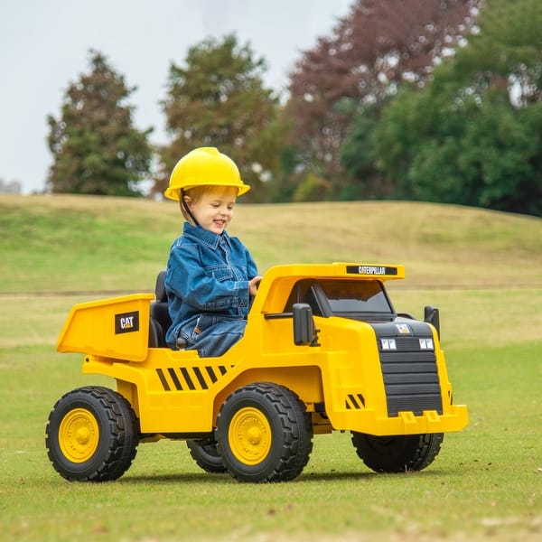 slide 2 of 9, Qaba Caterpillar Licensed 12V Electric Ride on Excavator w/ Remote, Yellow Yellow - 2-4 Years
