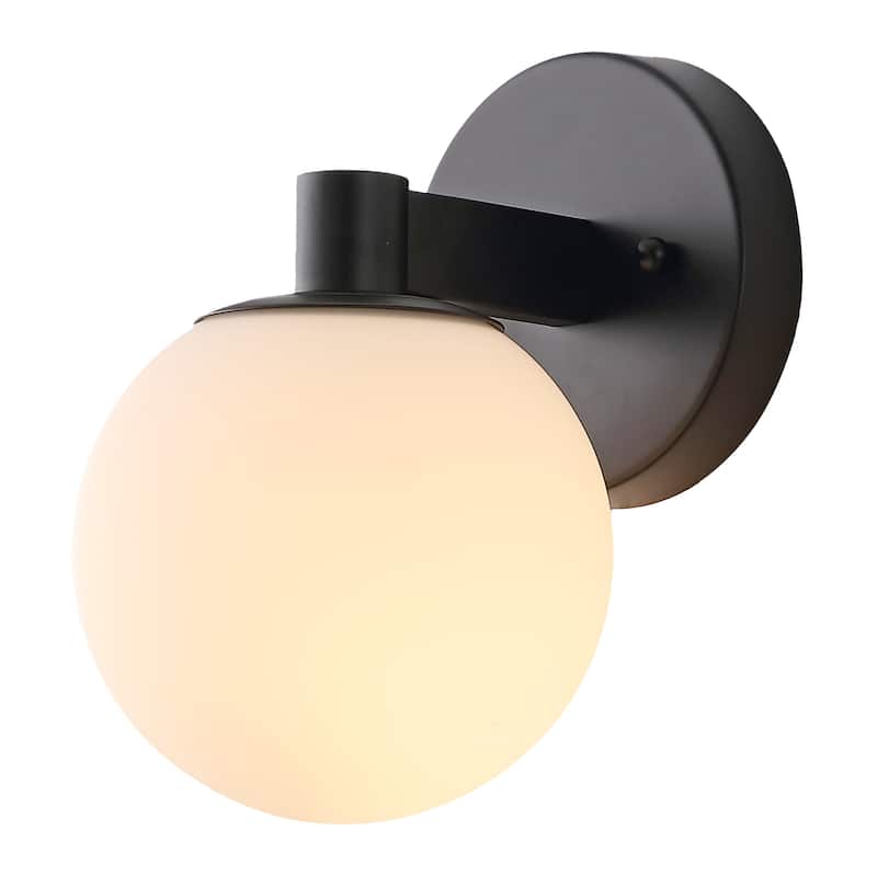 Cecil Globe Metal/Frosted Glass LED Vanity, by JONATHAN Y - 1-Light - Brass Gold/Black/White