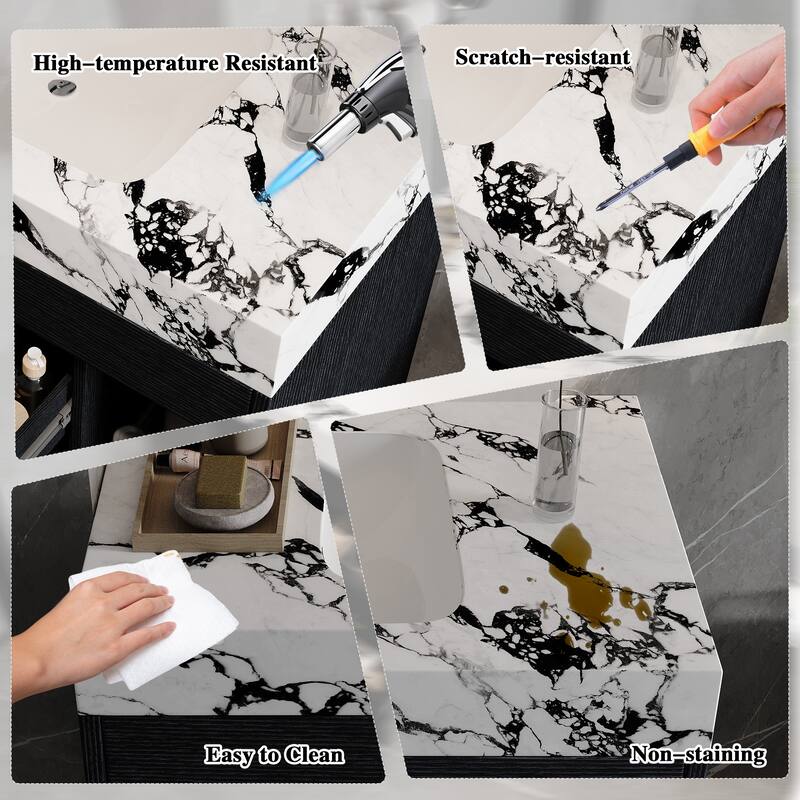 GDFStudio - Modern 29.9" Floating Bathroom Vanity with Sintered Stone Top, Ceramic Sink & U-Shape Drawers