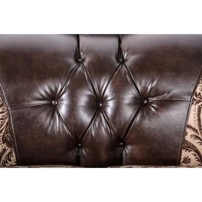 Chenille and Leatherette Loveseat with Pillows in Light Brown