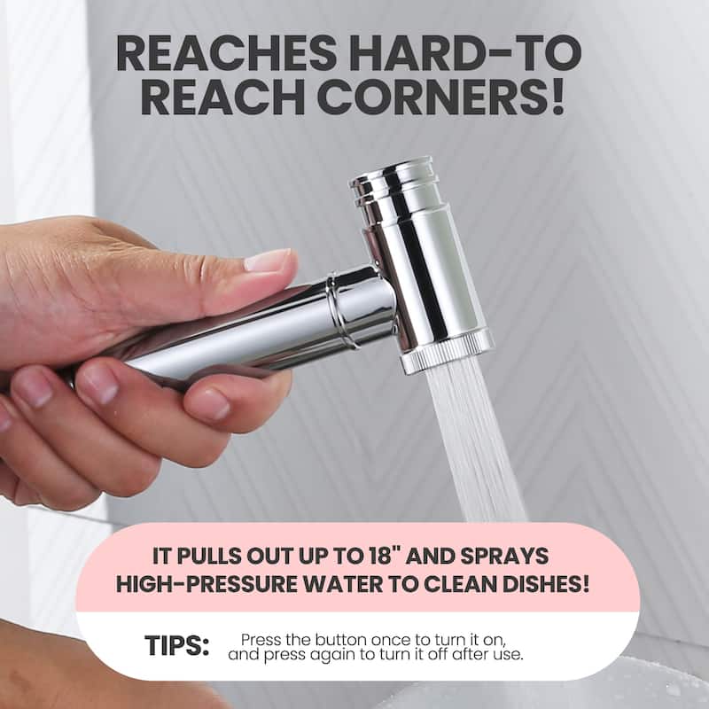 WOWOW Double Handle Bridge Kitchen Faucet with Side Sprayer