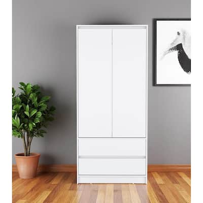 HomeRoots 71" White Wood Two Door Two Drawer Combo Dresser