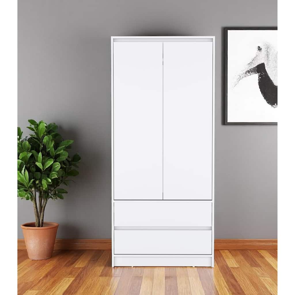 HomeRoots 71" White Wood Two Door Two Drawer Combo Dresser
