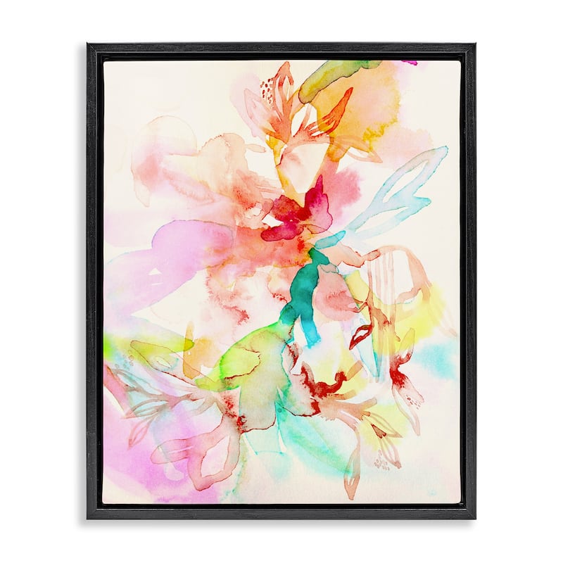 Stupell Abstract Watercolor Island Flowers Framed Floater Canvas Wall Art Design By Gemma Bardot - 25 x 31 - Black
