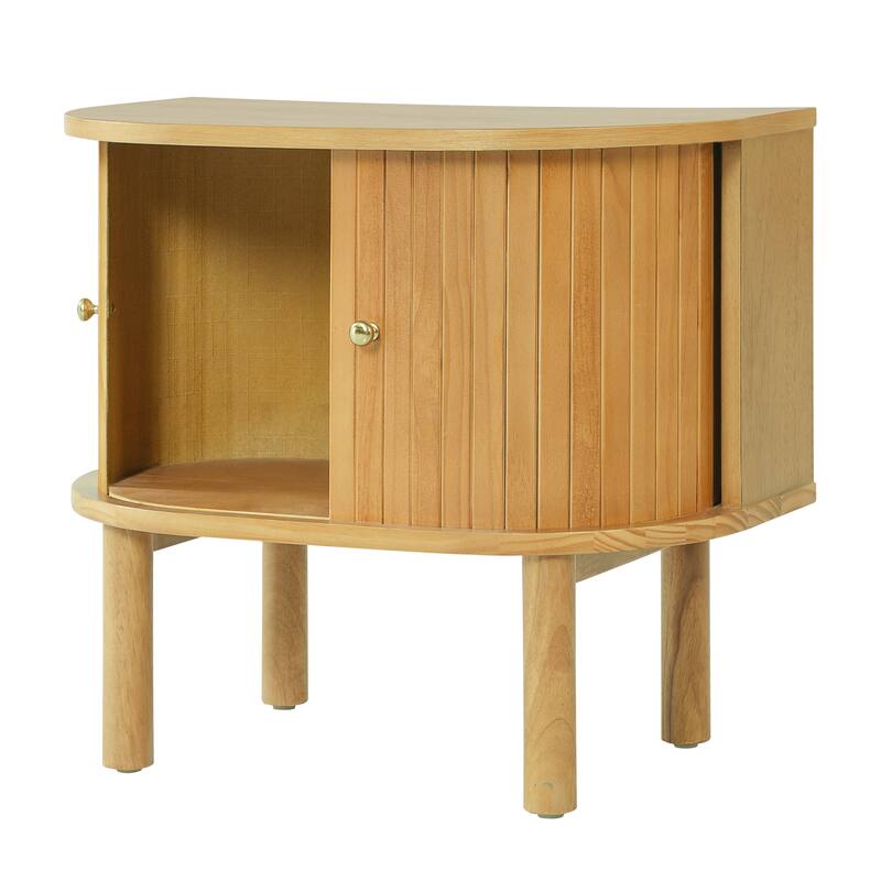 Christopher Knight Home - Farmhouse Solid Wood Semi-Cylindrical Nightstand with Sliding Slatted Doors