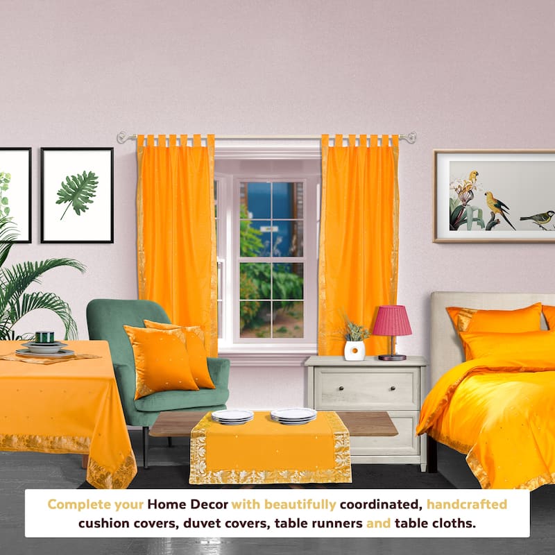 Mustard Tab Top Sheer Sari Curtain / Drape / Panel - Piece