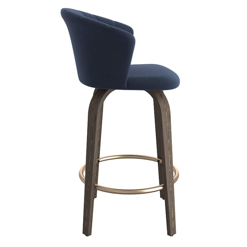 Modern Velvet and Wood 26" Counter Stool - N/A