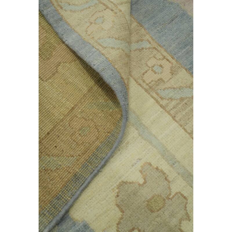 Handmade Wool Oushak Turkish Area Rug, Floral Geometric Carpet - 11' 11'' X 9' 1''