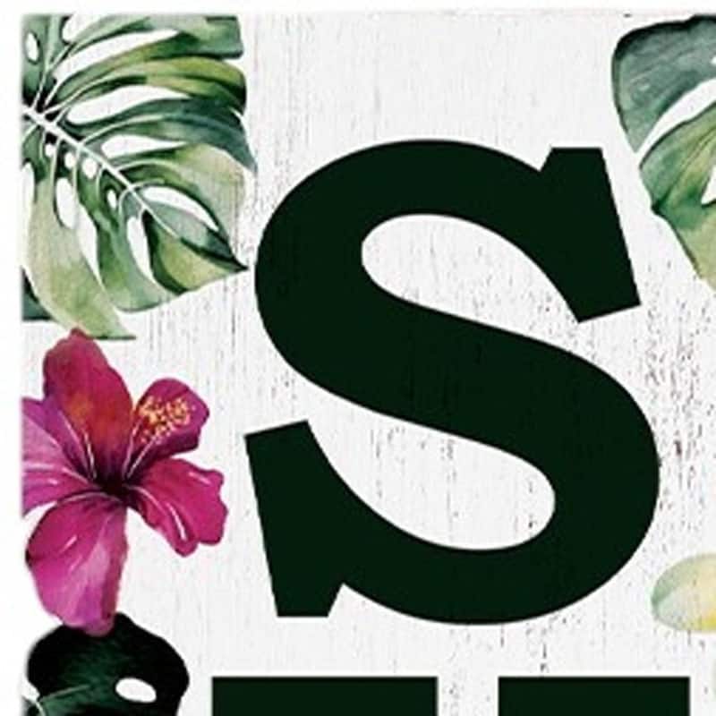HomeRoots 36" Green Pink And White Solid Wood Tropical Floral Summer Porch Sign