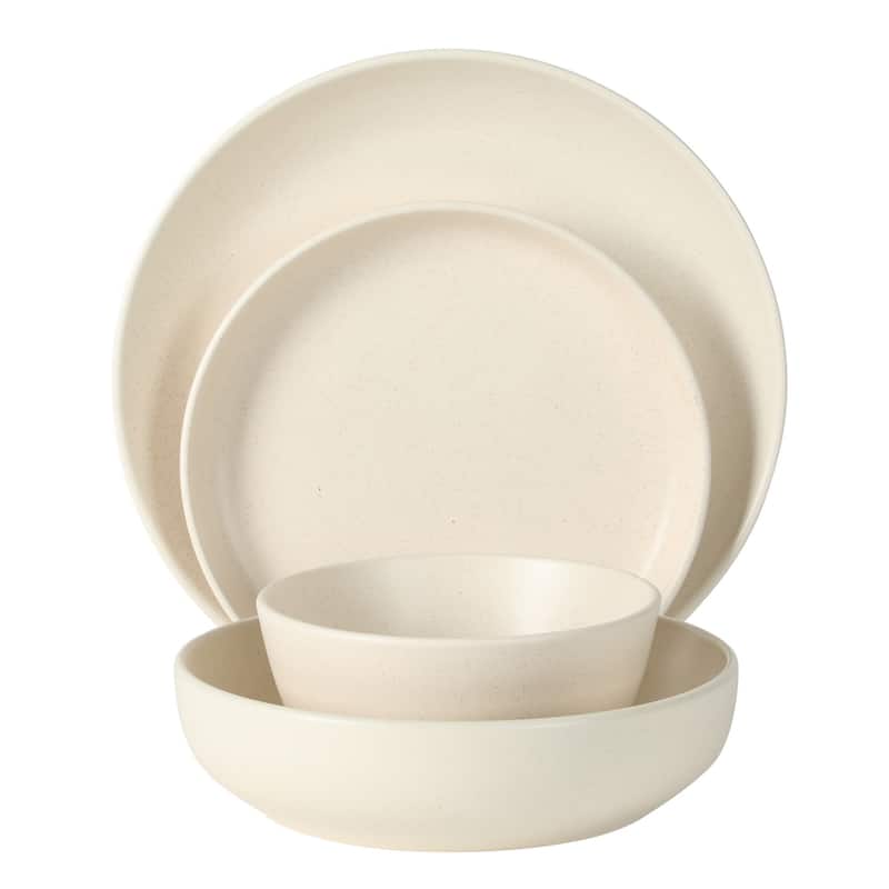 Gibson Elite Leeds Court Plates and Bowls Sets, 16-Piece Stoneware Dinnerware Sets, Round Speckle Reactive Glaze Dish Set