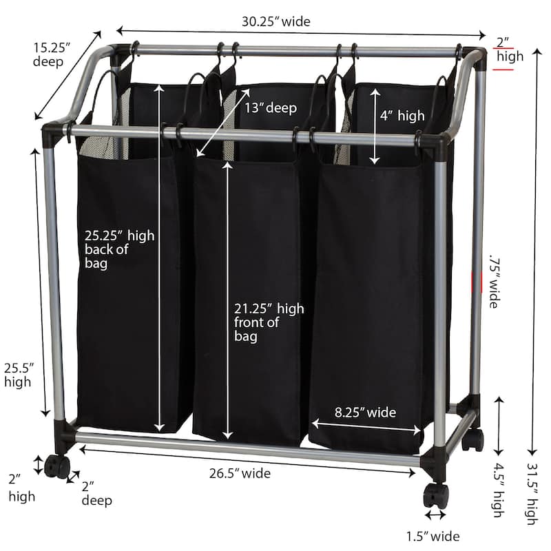 Household Essentials 3-bag Laundry Clothes Hamper Sorter