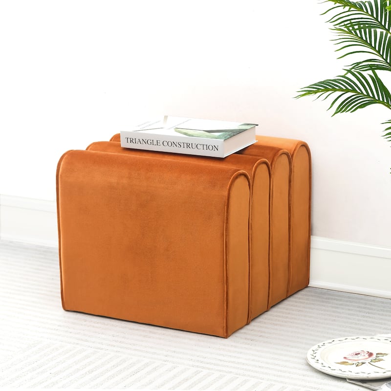 Adeco Footrest Ottoman Bench Velvet Pleated Design Foot Stool