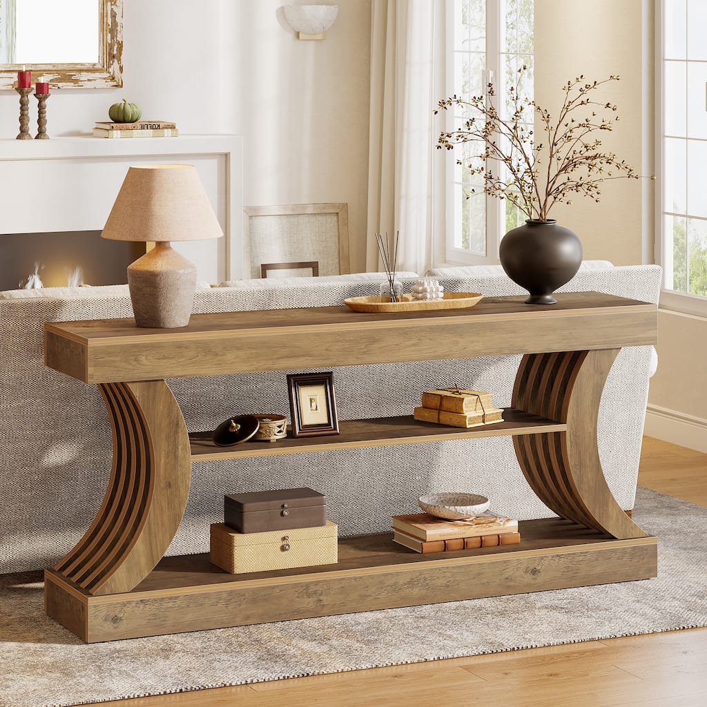 Long Farmhouse Entryway Table with Storage