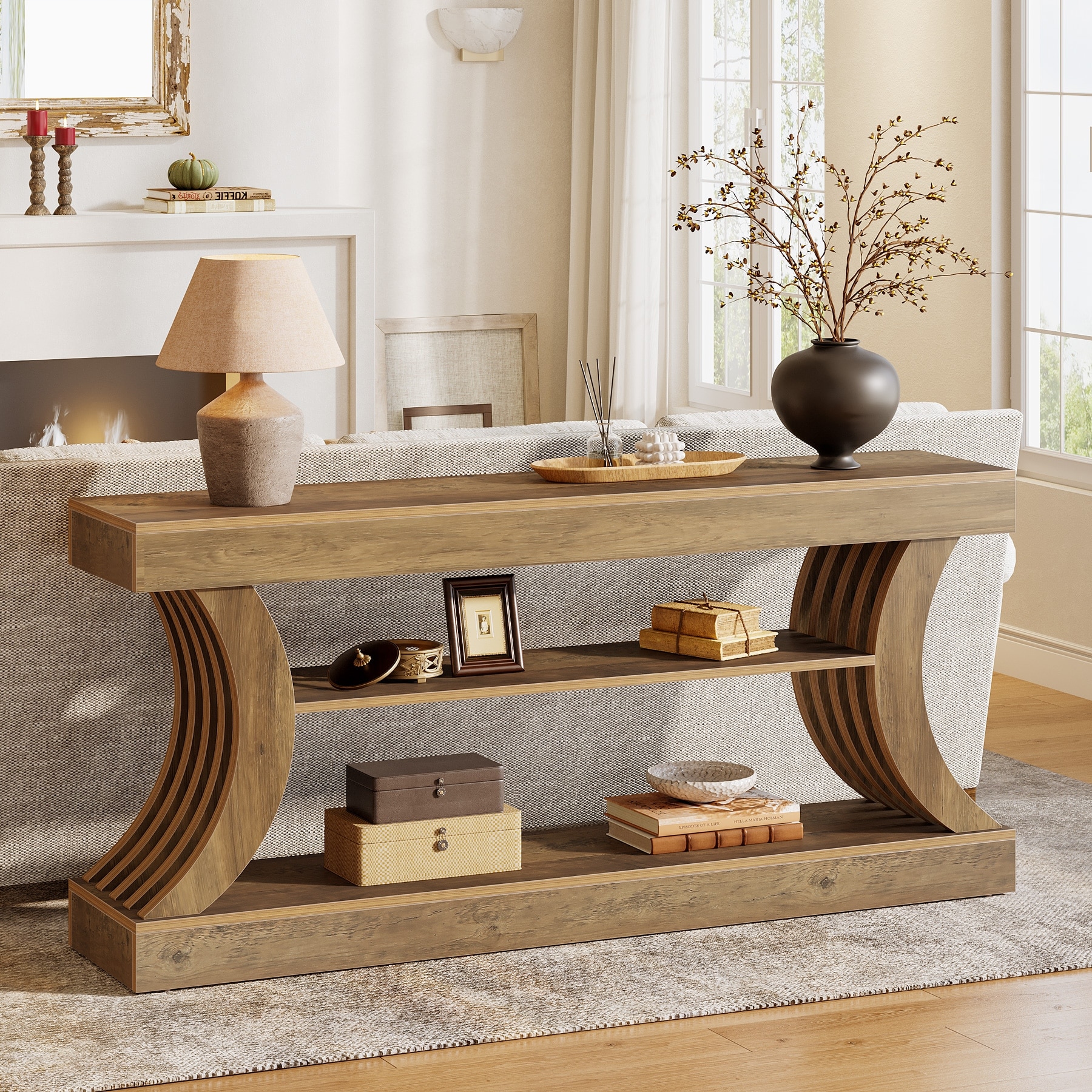 71-inch Long Farmhouse Entryway Table with Storage