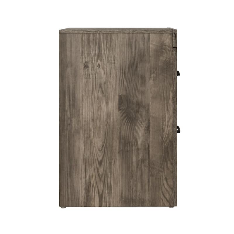 Ent 24 Inch Nightstand, 2 Drawers with Black Handles, Greige Brown Finish