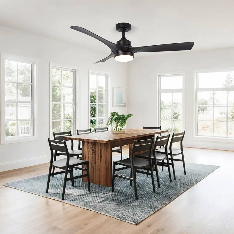 52" Modern Black Dimming LED Ceiling Fan with Light and Remote