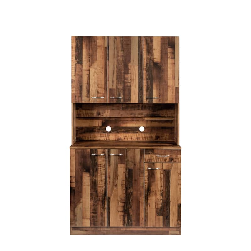 Rustic Farmhouse Tall Wardrobe, Armoire with Shelves, Open Compartment and Drawer, Freestanding Storage Closet Wardrobe Cabinet