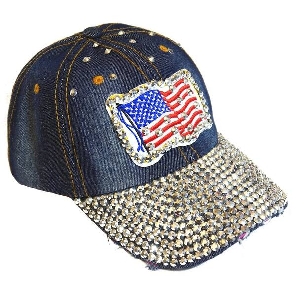Shop American Flag Sparkling Bedazzled Studded Patriotic Baseball Cap Hat Denim Dark Blue Overstock 11862897