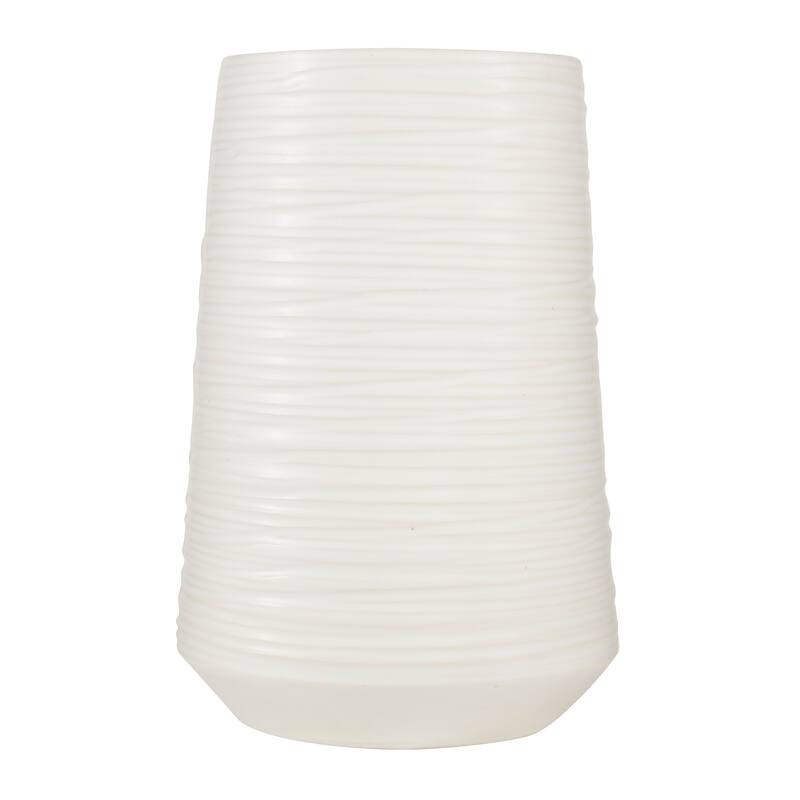 CosmoLiving by Cosmopolitan White Porcelain Ceramic Ribbed Decorative Vase