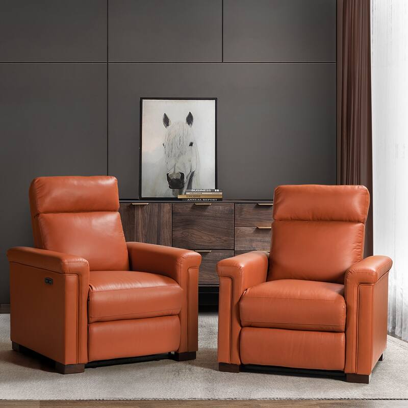 Alicia 34.65" Wide Contemporary Classic Genuine Leather Power Recliner With USB Port (Set of 2)