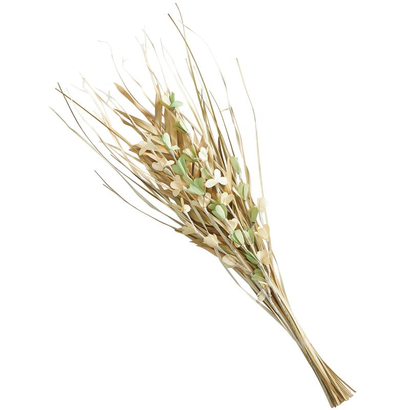 Dried Plant Palm Leaf Handmade Tall Floral Grass Bouquet Natural Foliage with Green Accents - Beige - Roche River Decor