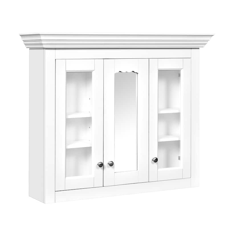 35" Wall Mounted Bathroom Cabinet Medicine Cabinet with Mirror, 8 Closed Compartments, 5 Adjustable Shelves and 2 Glass Doors