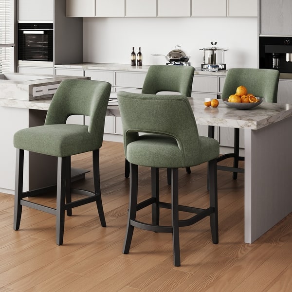 slide 2 of 10, Upholstered Counter Stools with Wood Legs Set of 4 - Green