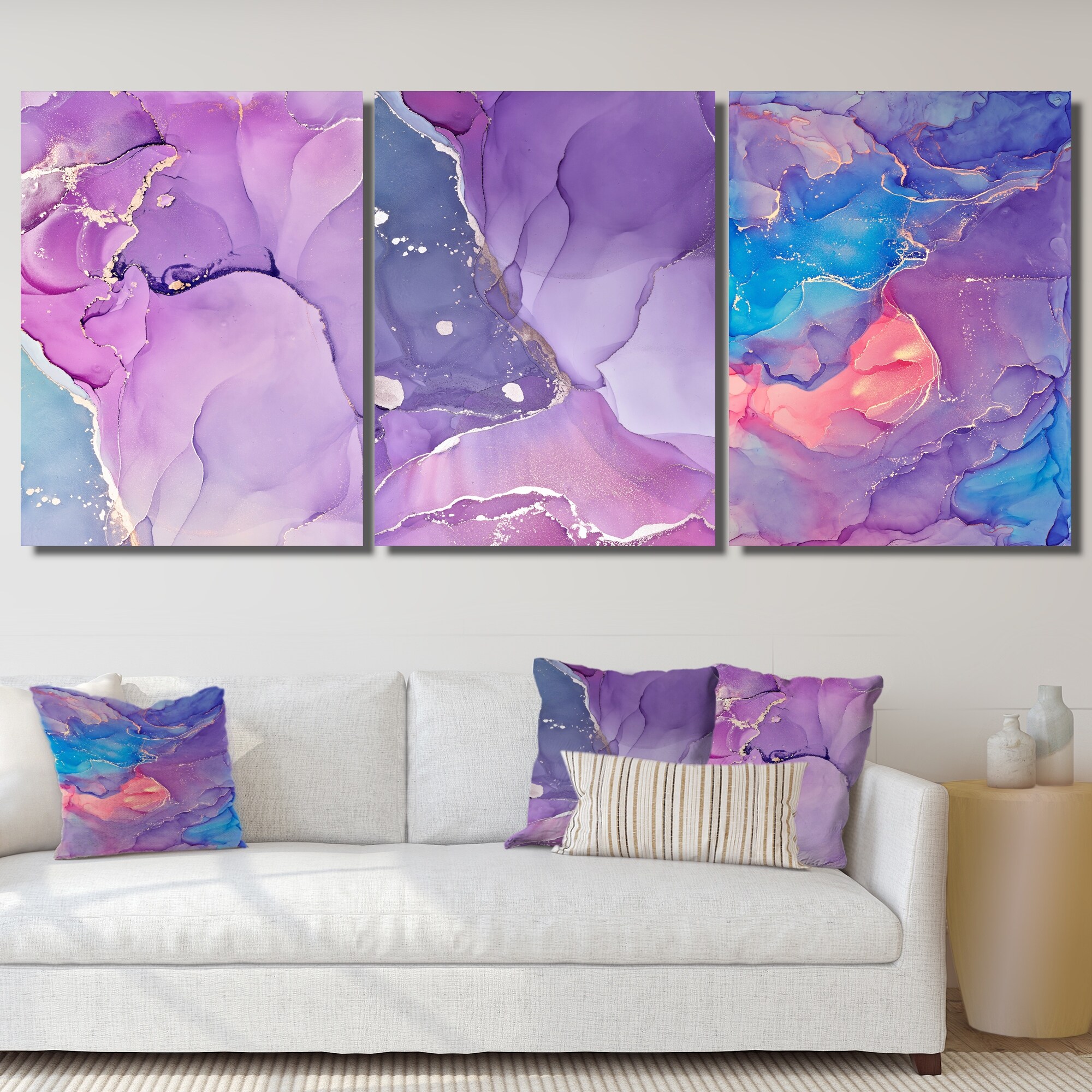 Designart Purple Blue Liquid Fuchsia Modern Art Abstract Canvas Print-image