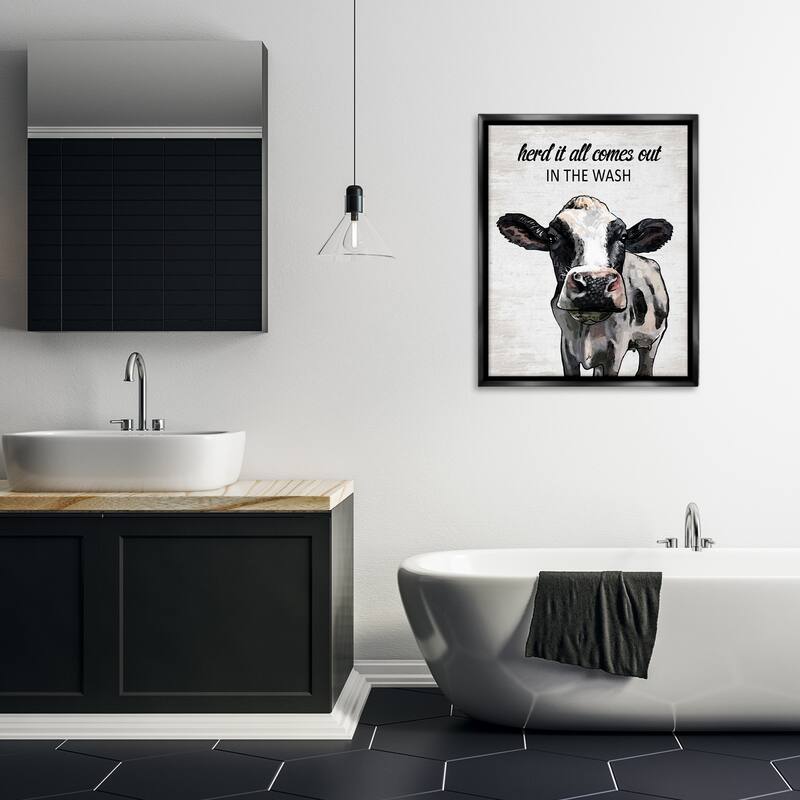 Stupell Farm Animal Laundry Pun Framed Floater Canvas Wall Art Design By Lettered and Lined