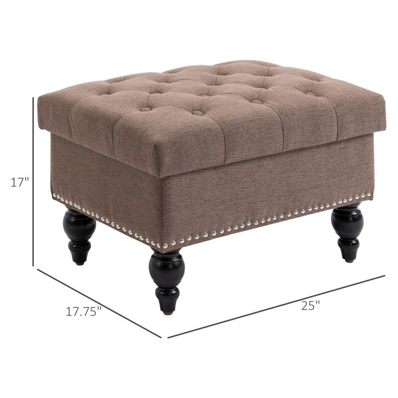 Multi-Functional Storage Ottoman with Rubberwood Legs and Tufted Lid for Bedroom or Living Room