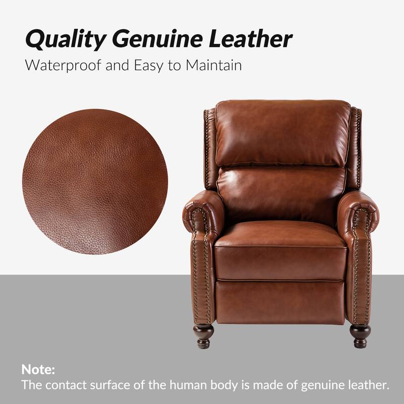 Gabriela Mid-Century Modern Genuine Leather Recliner with Tapered Block Feet by HULALA HOME