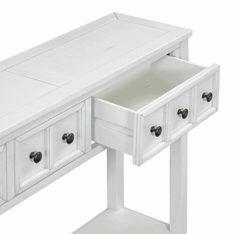 60" Rustic Entryway Console Table with Two Drawers and Bottom Shelf