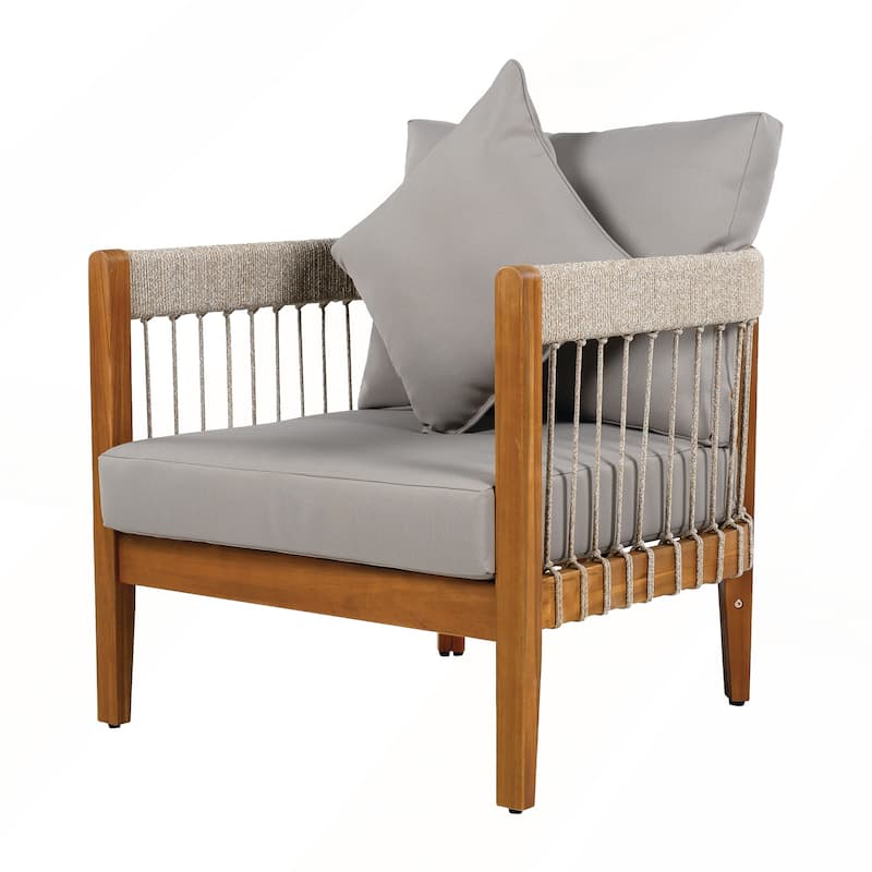 Acacia Wood Outdoor Club Chair with Removable Cushions for Porch and Garden