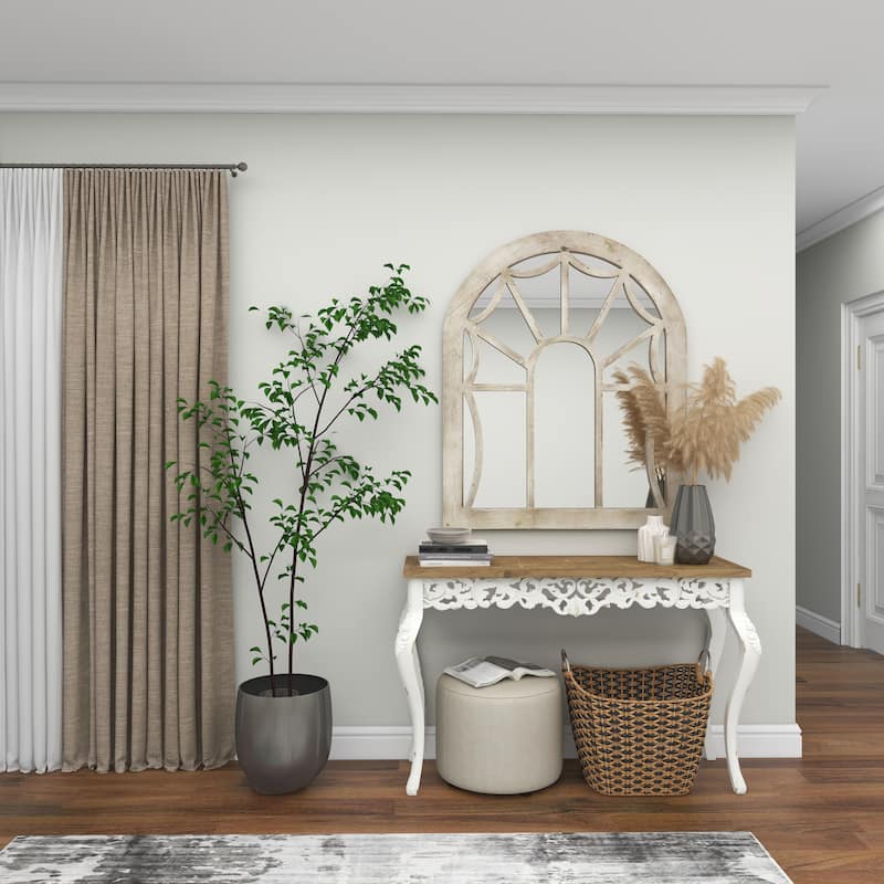 Wood Window Pane Inspired Room Wall Mirror with Arched Top - Cream - Roche River Decor