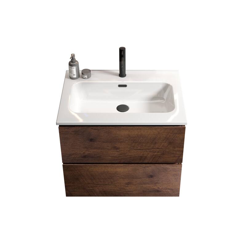 GDFStudio - Coralie Modern Floating Bathroom Vanity with Integrated Ceramic Sink and Soft-Close Storage