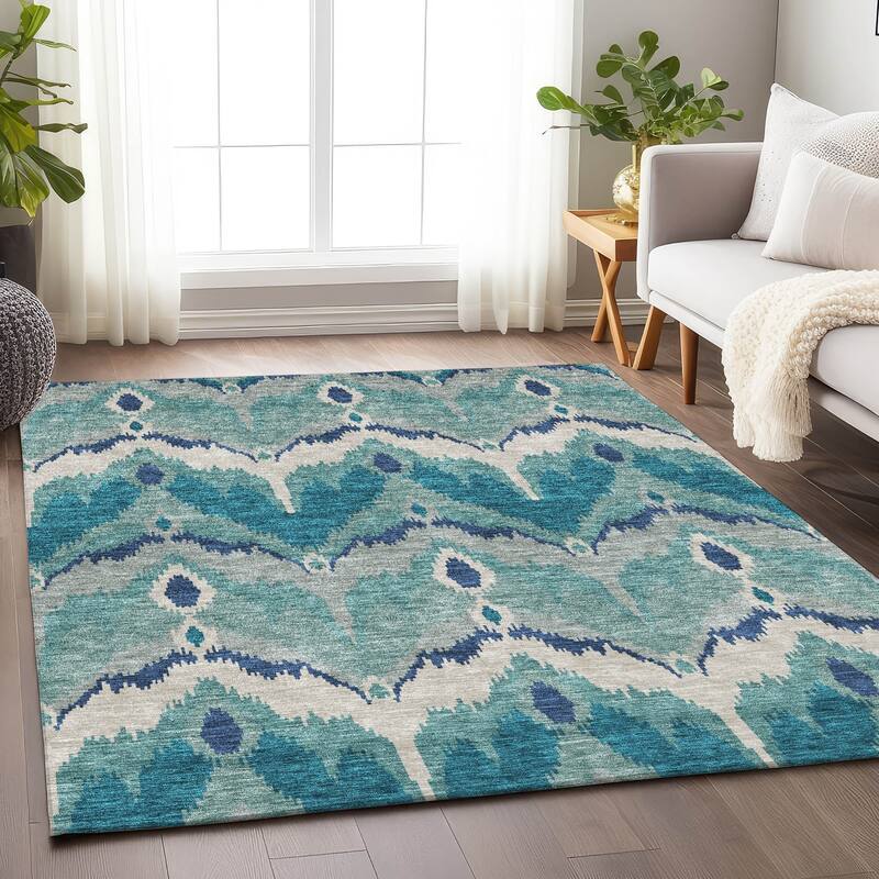 Premium Washable Super Soft Modern Ikat Mayfield Rug - Teal - 2' 6" x 3' 10" - Rectangle
