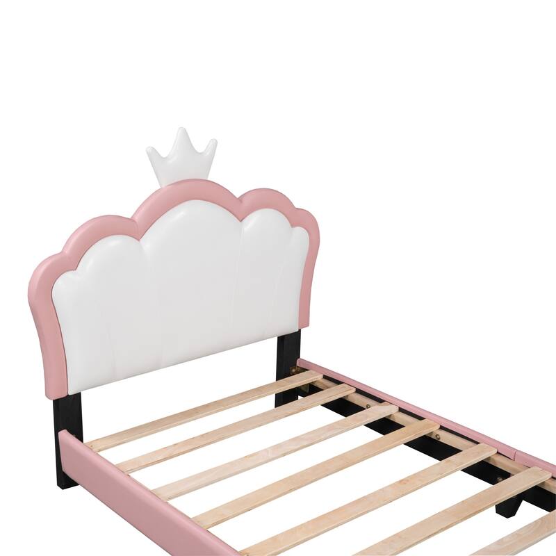 Full/Twin Size Upholstered Princess Bed With Crown Headboard, Full/Twin Size Platform Bed with Headboard and Footboard