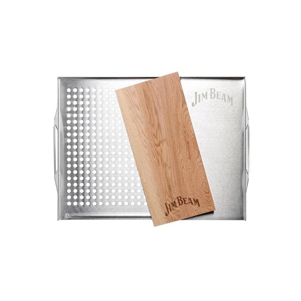 Jim Beam Stainless Steel Grill Topper With Cedar Plank Silver Bed