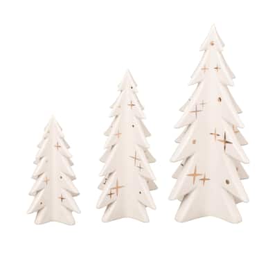 Transpac Dolomite 11.75 in. White Christmas Interlocked Shaped Trees Set of 3