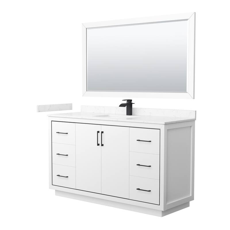 Wyndham Collection WCF1111-60S-VCA-M58 Icon 60" Free Standing Single - White / Carrara Cultured Marble Top / Matte Black - Painted