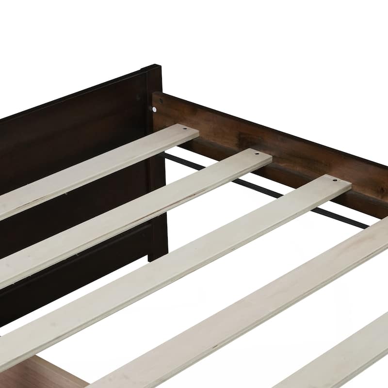 Twin Size Bed with 2 Drawers, Solid Rubber Wood Bed