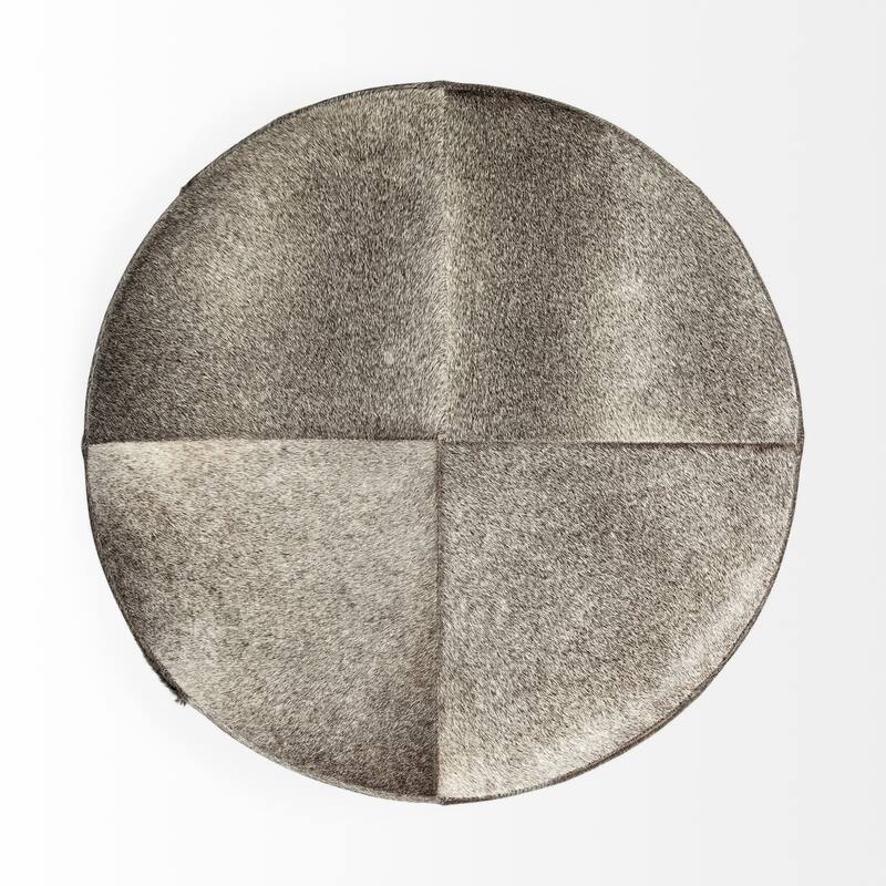 Gray Cowhide Ottoman with Metal Base