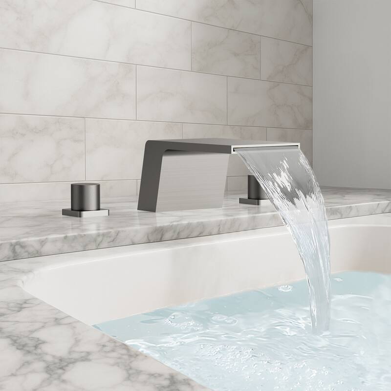 Modern Wide Waterfall Bathtub Faucet, Deck Mount 2-Handle Roman Tub Faucet