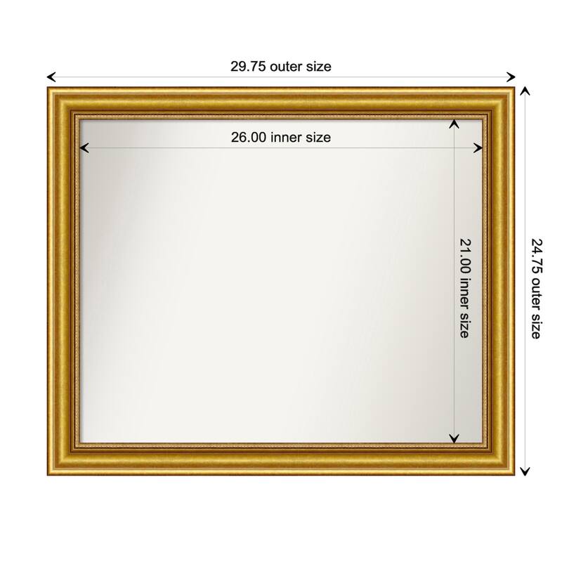 Townhouse Gold Framed Non-Beveled Custom Wall Mirror, Bathroom Vanity Mirror - Outer Size: 29.75 x 24.75