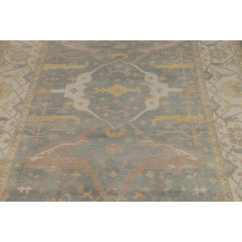 Oushak Indian Area Rug Hand-Knotted Transitional Green Wool Carpet - 9'11"x 13'8"