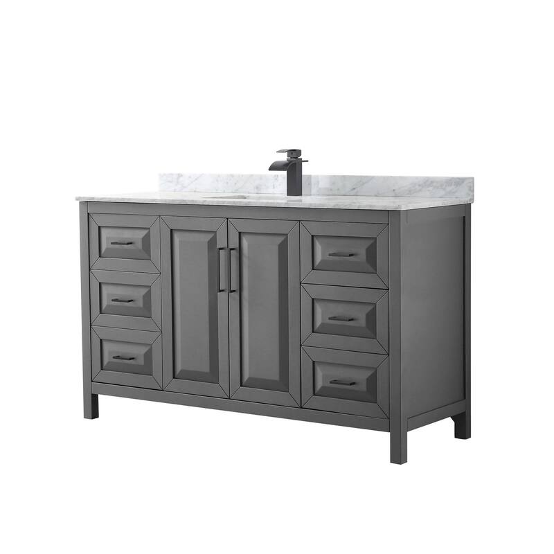 Wyndham Collection Daria 60" Free Standing Single Vanity Set with MDF - Dark Gray / White Carrara Marble Top / Matte Black - Steel Finish