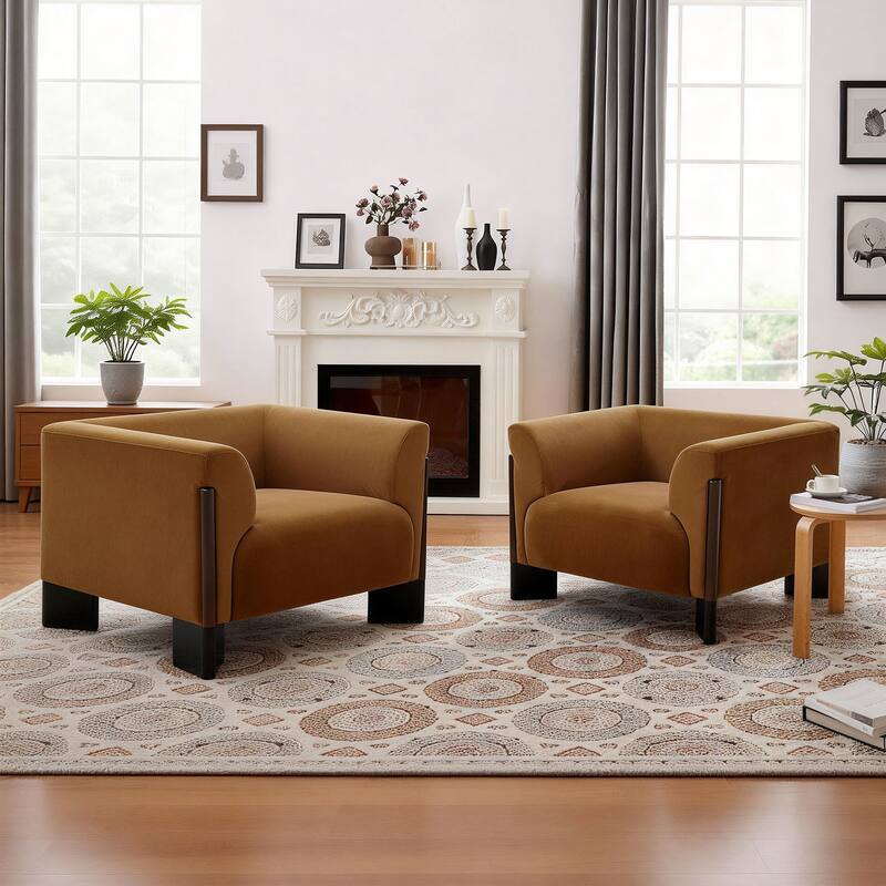 Upholstered Nordic Wide Seat Tuxedo Arms Barrel Chair Set of 2