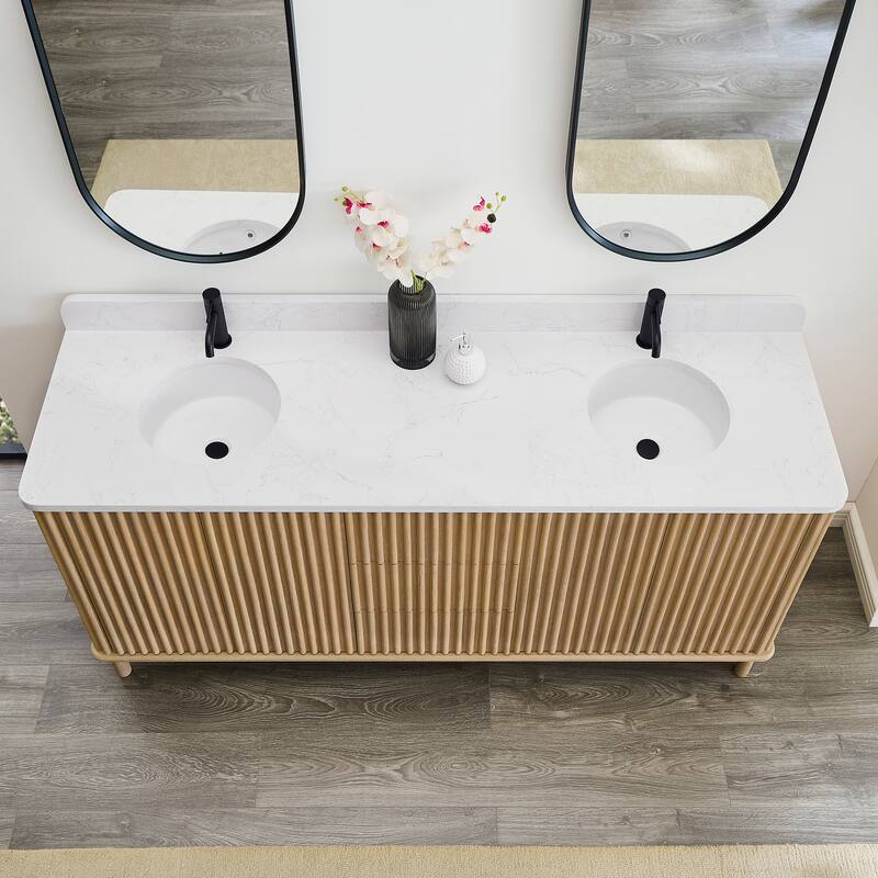 Seoul Bath Vanity with White Grain Composite Stone Top without Mirror
