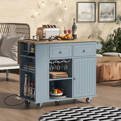 Kitchen Storage Island with Drop Leaf and Power Outlet
